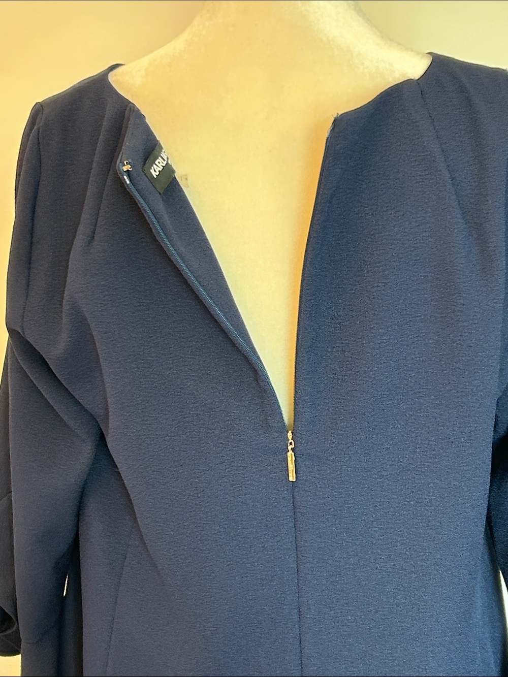 Karl Lagerfeld Navy Midi Dress with Ruffle Sleeves - Picture 7 of 13